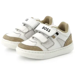 Outlet BOSS Baskets en cuir à fermeture par bandes auto aggrip BLANC