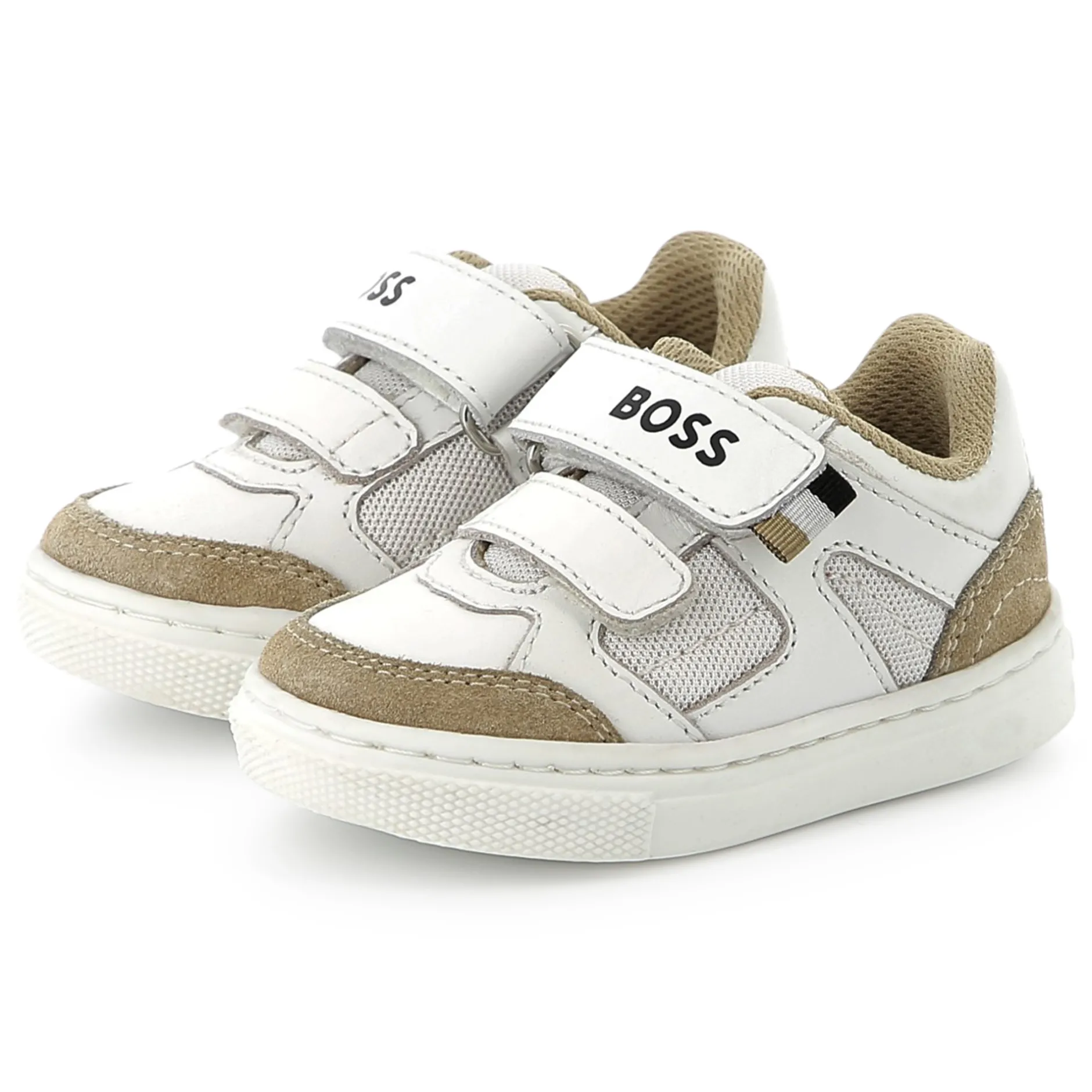 Outlet BOSS Baskets en cuir à fermeture par bandes auto aggrip BLANC