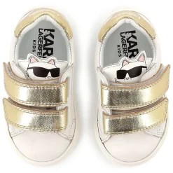 Hot KARL LAGERFELD KIDS Baskets en cuir à fermeture par bandes auto aggrip BLANC