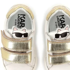 Hot KARL LAGERFELD KIDS Baskets en cuir à fermeture par bandes auto aggrip BLANC