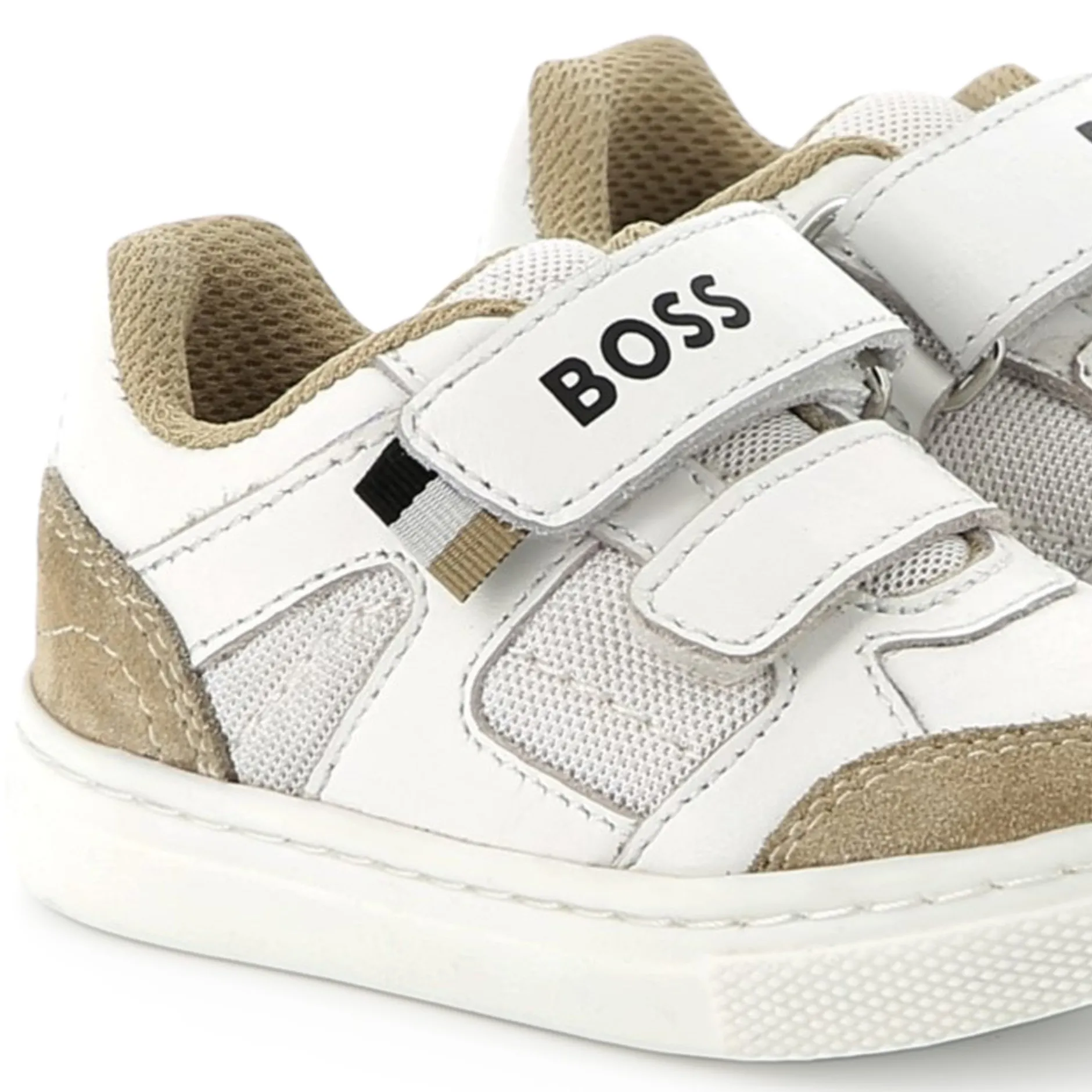 Outlet BOSS Baskets en cuir à fermeture par bandes auto aggrip BLANC