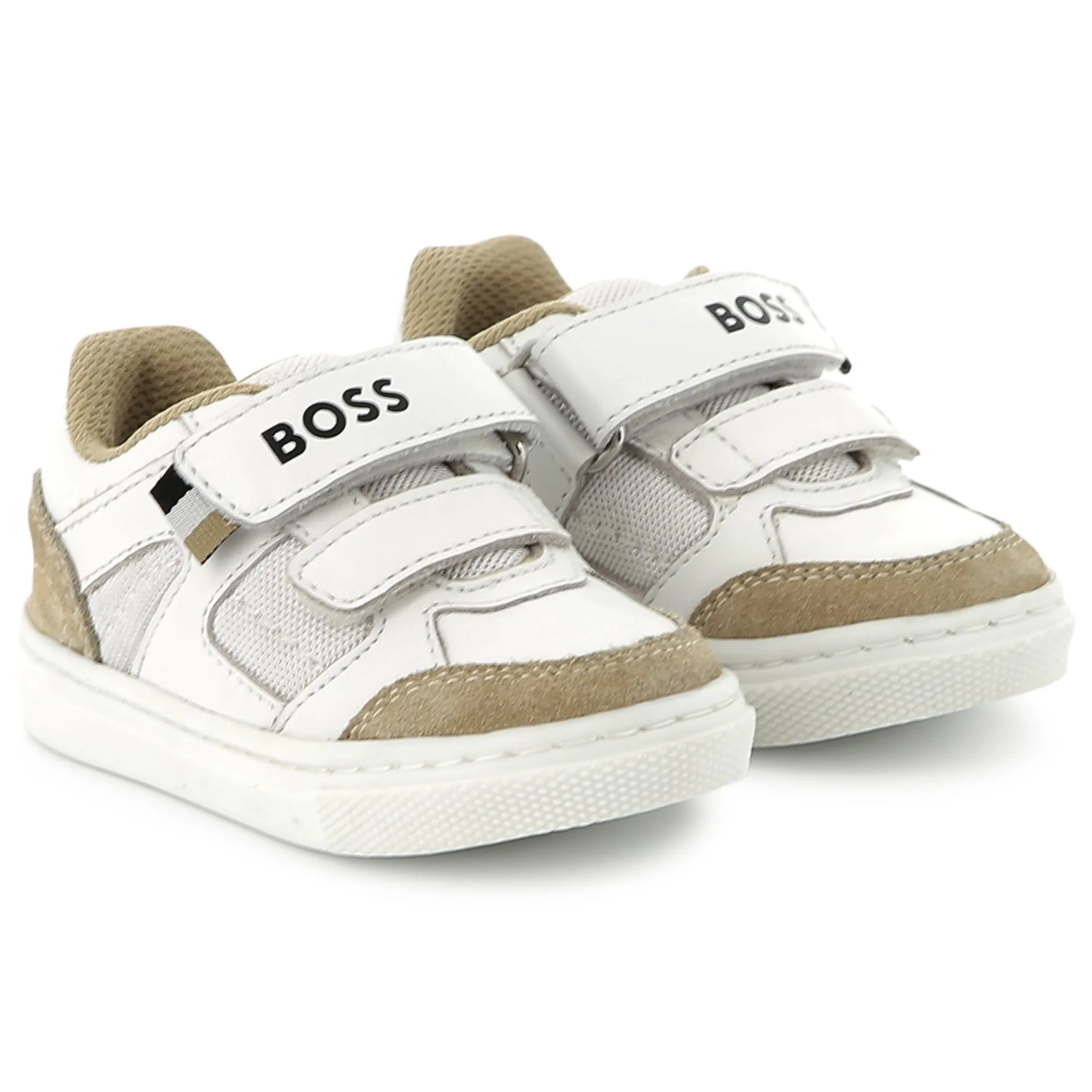 Outlet BOSS Baskets en cuir à fermeture par bandes auto aggrip BLANC