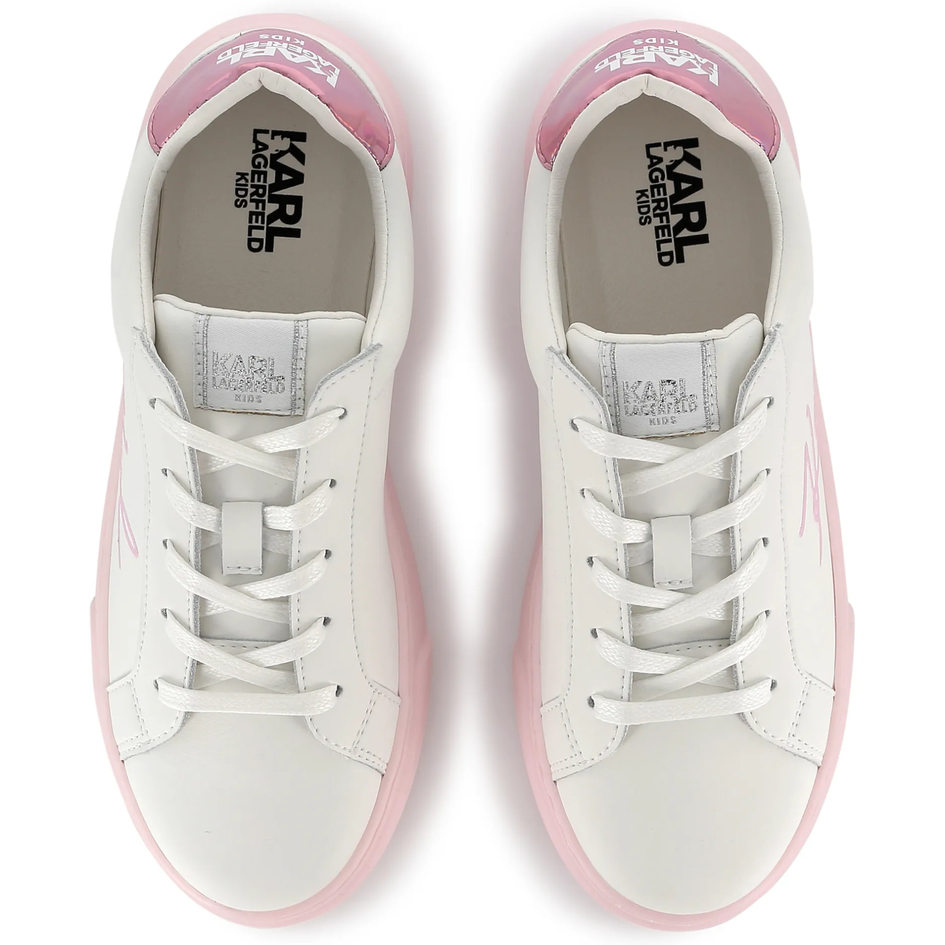 Outlet KARL LAGERFELD KIDS Baskets en cuir à lacets BLANC