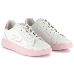 Outlet KARL LAGERFELD KIDS Baskets en cuir à lacets BLANC