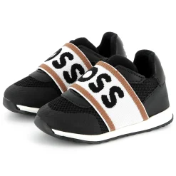 New BOSS Baskets en cuir et maille ajourée BLACK