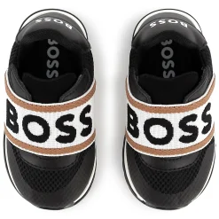 New BOSS Baskets en cuir et maille ajourée BLACK