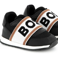 New BOSS Baskets en cuir et maille ajourée BLACK