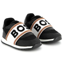 New BOSS Baskets en cuir et maille ajourée BLACK
