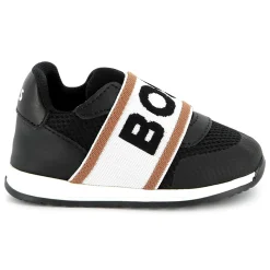 New BOSS Baskets en cuir et maille ajourée BLACK