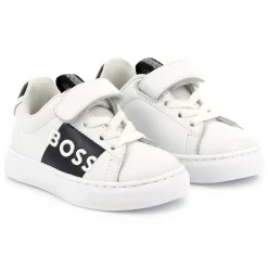 Best BOSS Baskets en cuir fermeture par bandes auto aggripan BLANC