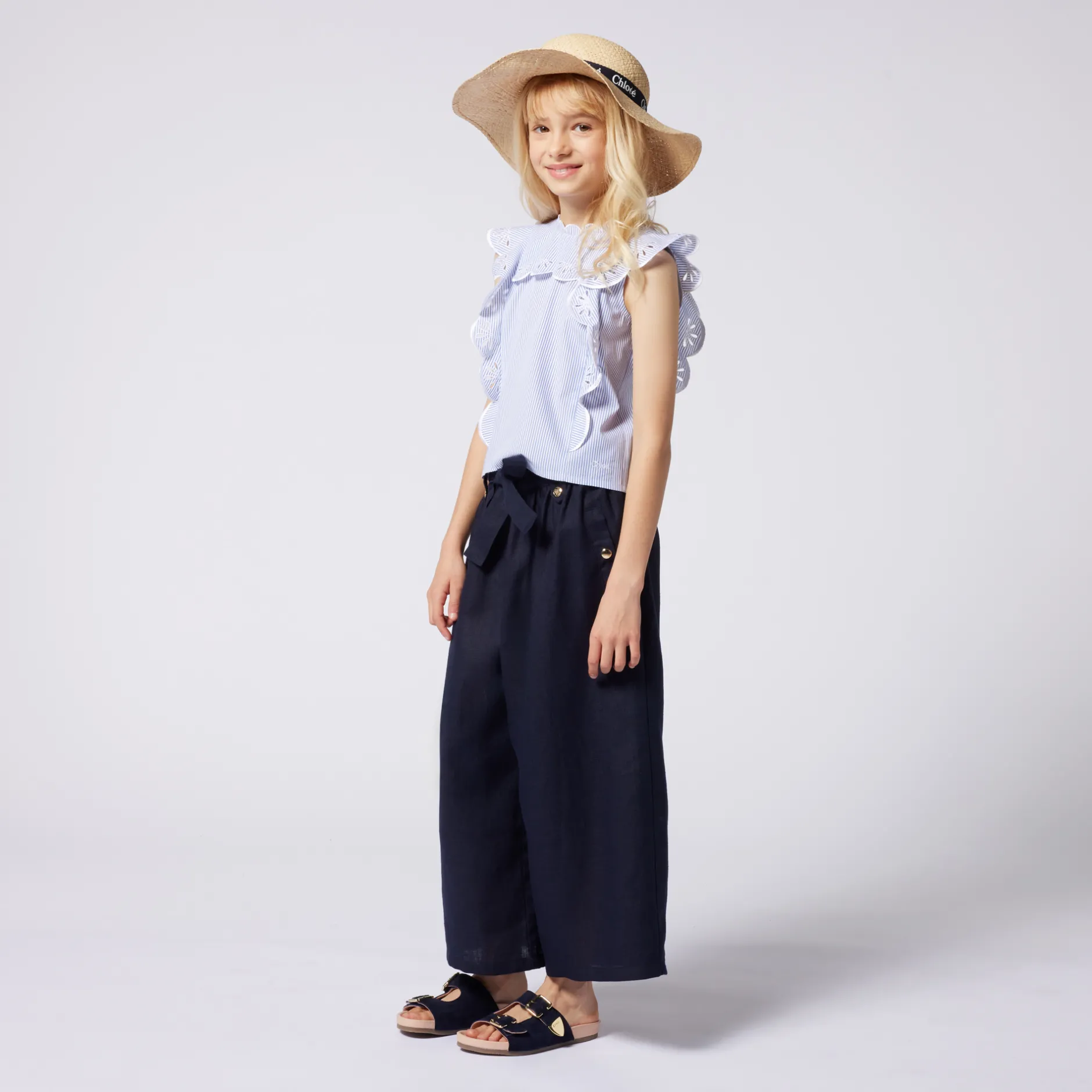 Clearance CHLOE Blouse à manches volantées BLANC BLEU