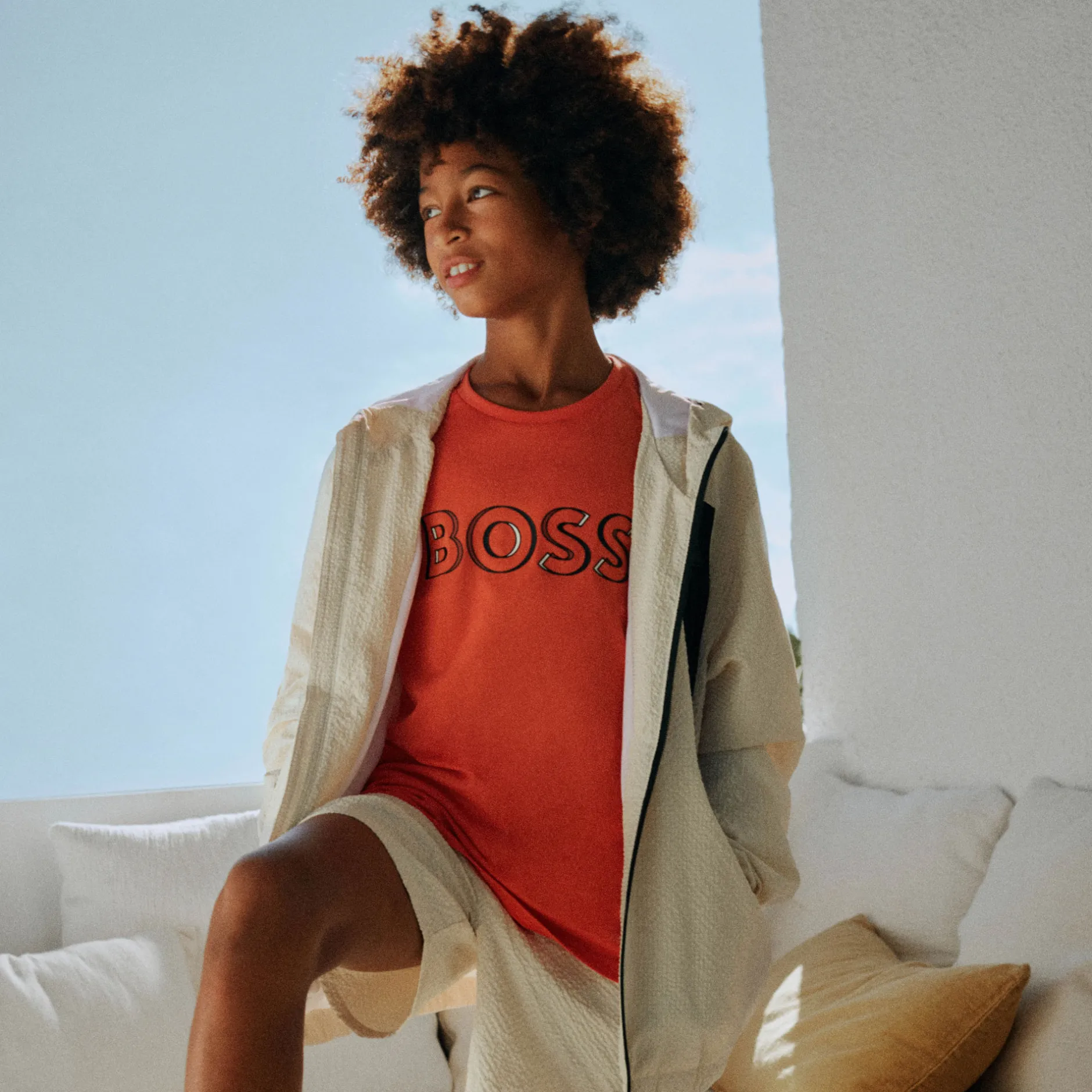 Outlet BOSS Coupe-vent zippé à capuche VANILLE