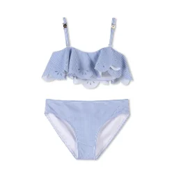 Best CHLOE Maillot 2 pièces rayé à volant BLANC BLEU