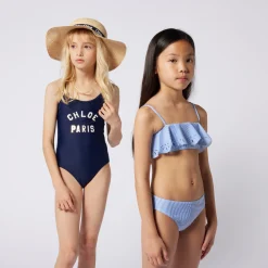 Best CHLOE Maillot 2 pièces rayé à volant BLANC BLEU