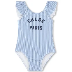Outlet CHLOE Maillot de bain 1 pièce rayé BLANC BLEU