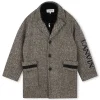 Sale LANVIN Manteau mi-long motif chevrons NOIR BEIGE