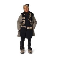 Sale LANVIN Manteau mi-long motif chevrons NOIR BEIGE
