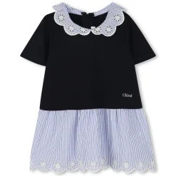 Discount CHLOE Robe bimatière avec col BLANC BLEU