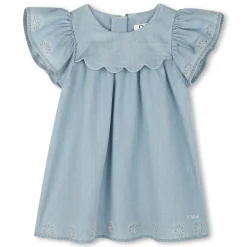 New CHLOE Robe en jean avec broderies DENIM LIGHT BLUE
