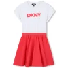 Clearance DKNY ROBE MANCHES COURTES BLANC ROSE