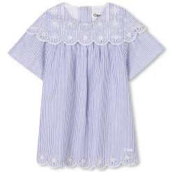 Online CHLOE Robe rayée avec broderie BLANC BLEU