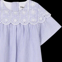 Online CHLOE Robe rayée avec broderie BLANC BLEU