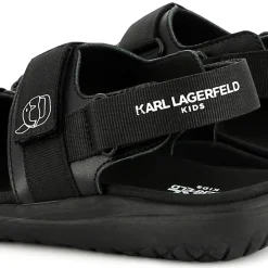 Clearance KARL LAGERFELD KIDS Sandales en cuir à fermeture par bandes auto aggri BLACK