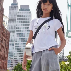 Discount DKNY Short long à rayures tissées GRIS CLAIR CHINE