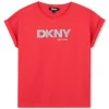 Discount DKNY TEE-SHIRT MANCHES COURTES ROSE ECARLATE