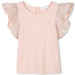 Online CHLOE T-shirt à volants ornés de sequins PETAL PINK
