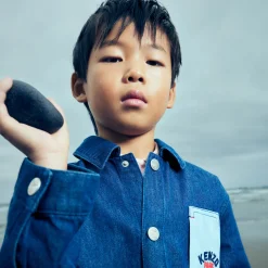 Fashion KENZO KIDS Veste en jean en coton DBLE STONE+BROSSAGE