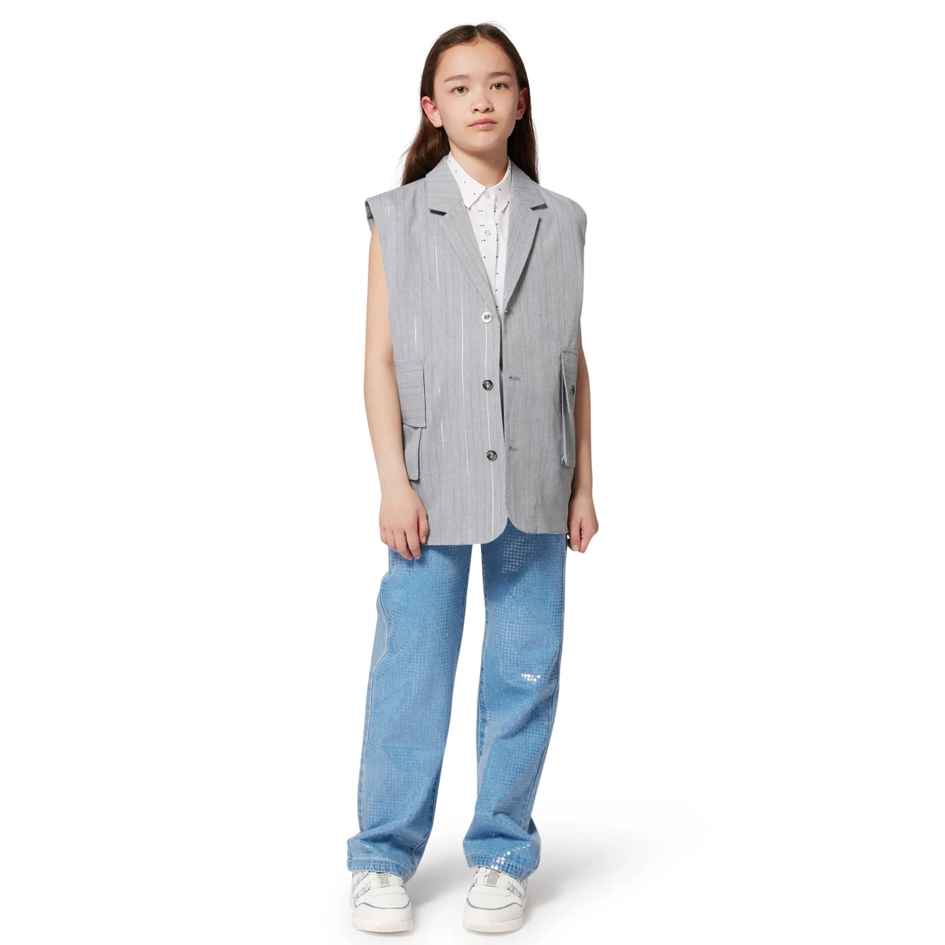 Discount DKNY Veste sans manche à rayures GRIS CLAIR CHINE