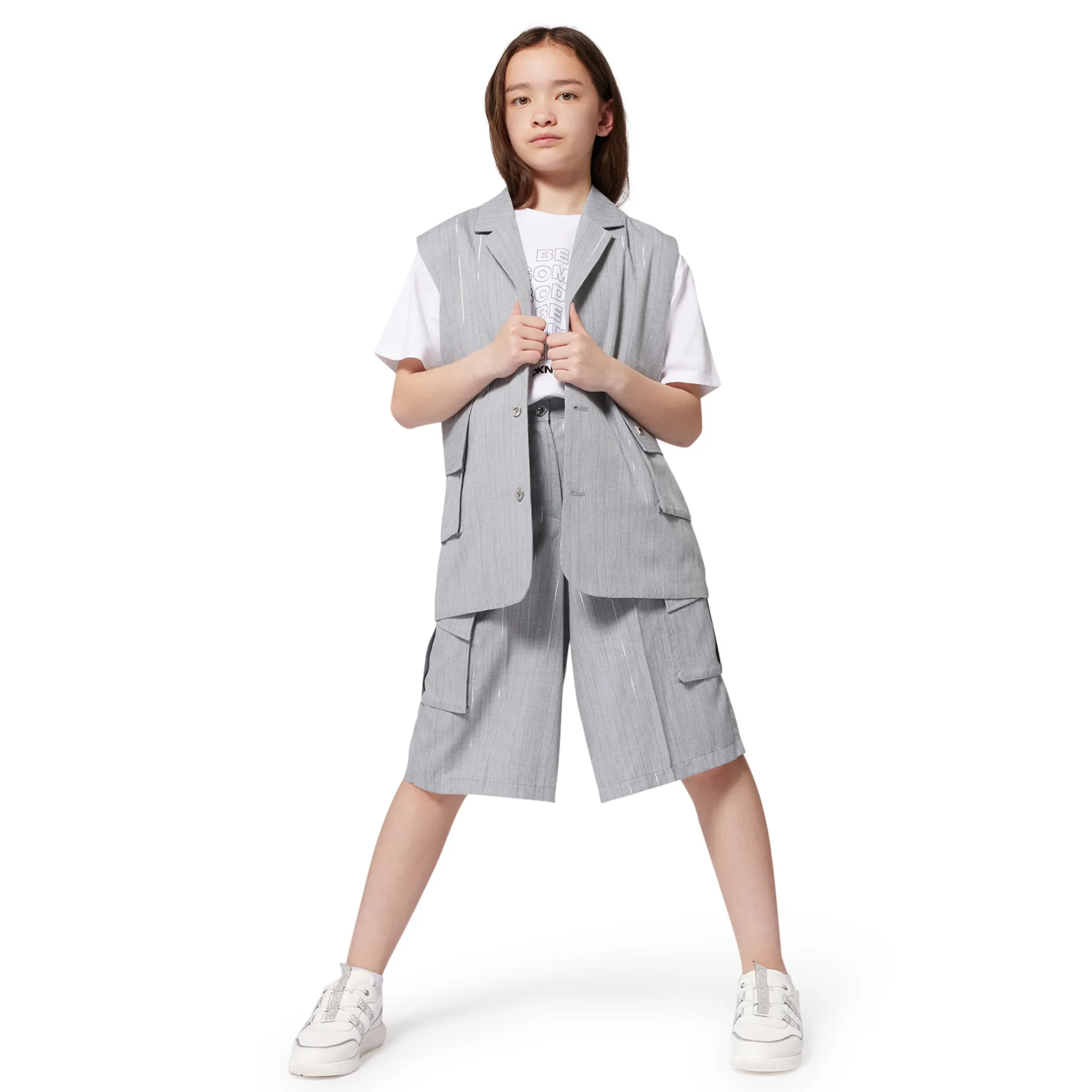 Discount DKNY Veste sans manche à rayures GRIS CLAIR CHINE